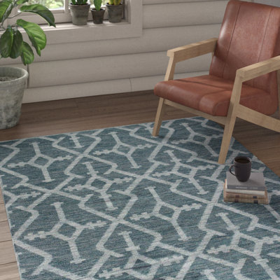 Tapis bleu/ivoire handwoven à tissage plat Thierry