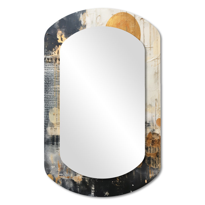 Full Moon Retro Mystique - Abstract Collages Asymmetrical Unique Wall Mirror Decor, White Cylinder Large Mirror, Printed Metal Art