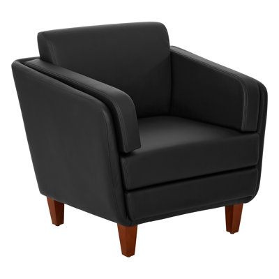 Almonte Black Faux Leather Club Chair with Cherry Finish Legs