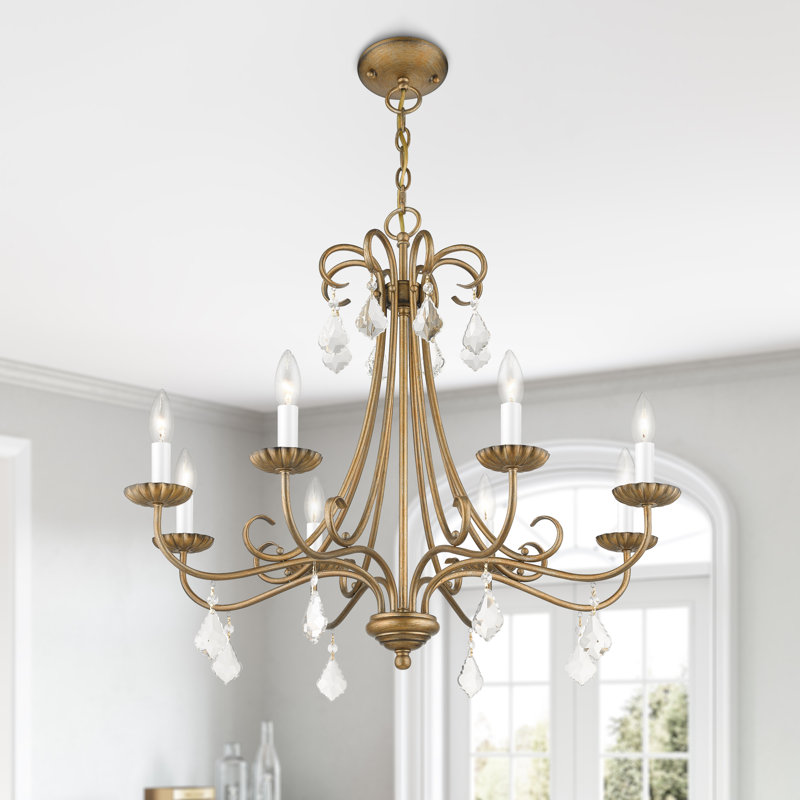 Lustre classique / traditionnel à 8 lumières à intensité variable Gilbahar, Feuille d'or antique