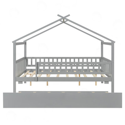 Full Size Wooden House Bed with Trundle
