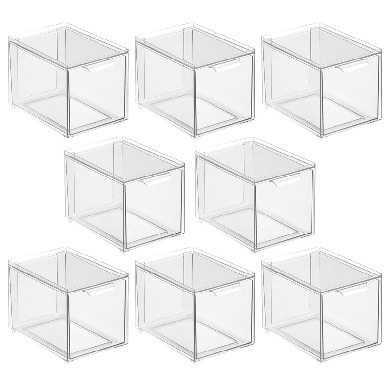 mDesign Stacking Plastic Storage Kitchen Bin with Pull-Out Drawers