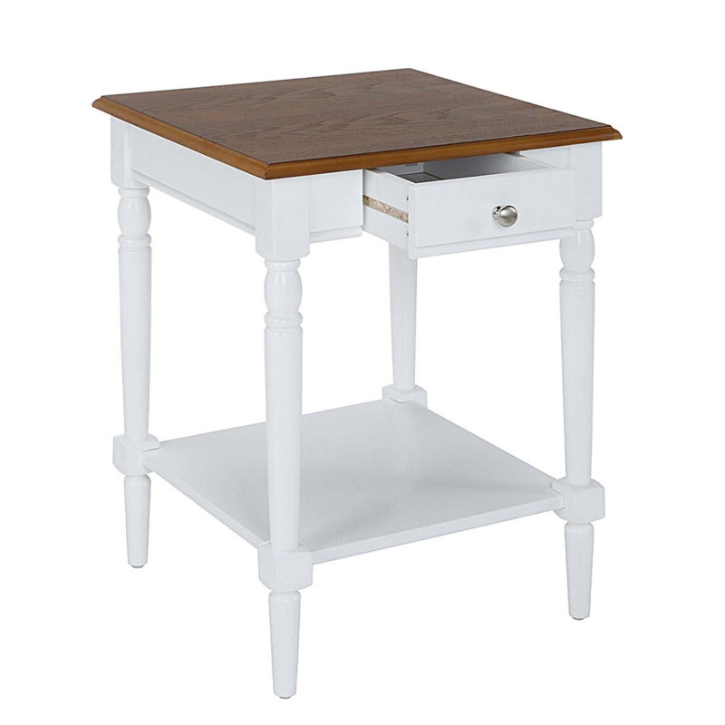 French Country Driftwood & White Square End Table with Storage