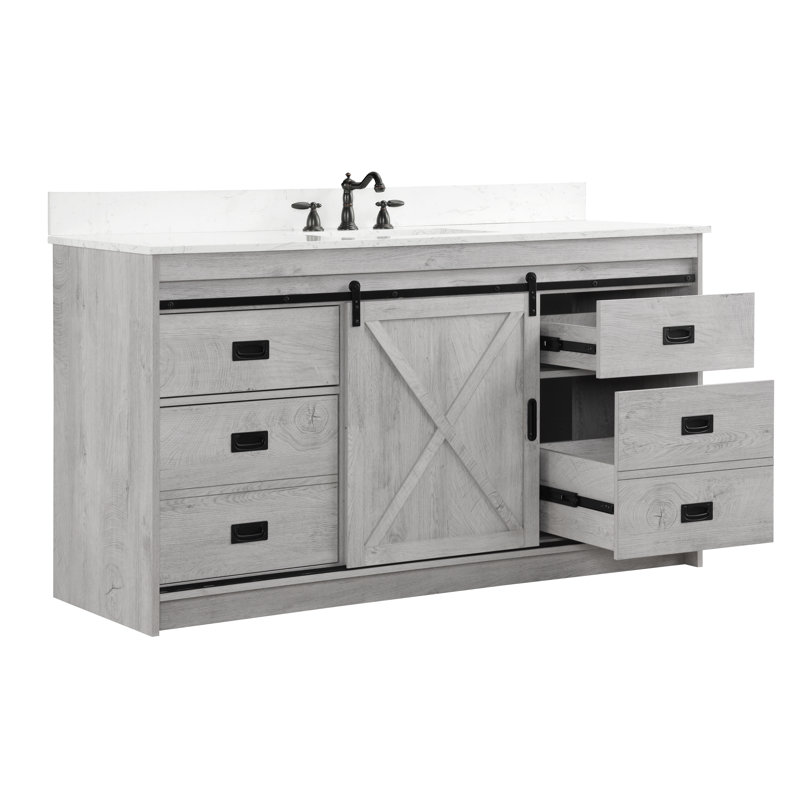 Ensemble de meuble-lavabo simple 60 po Jillian, Blanc délavé / noir mat