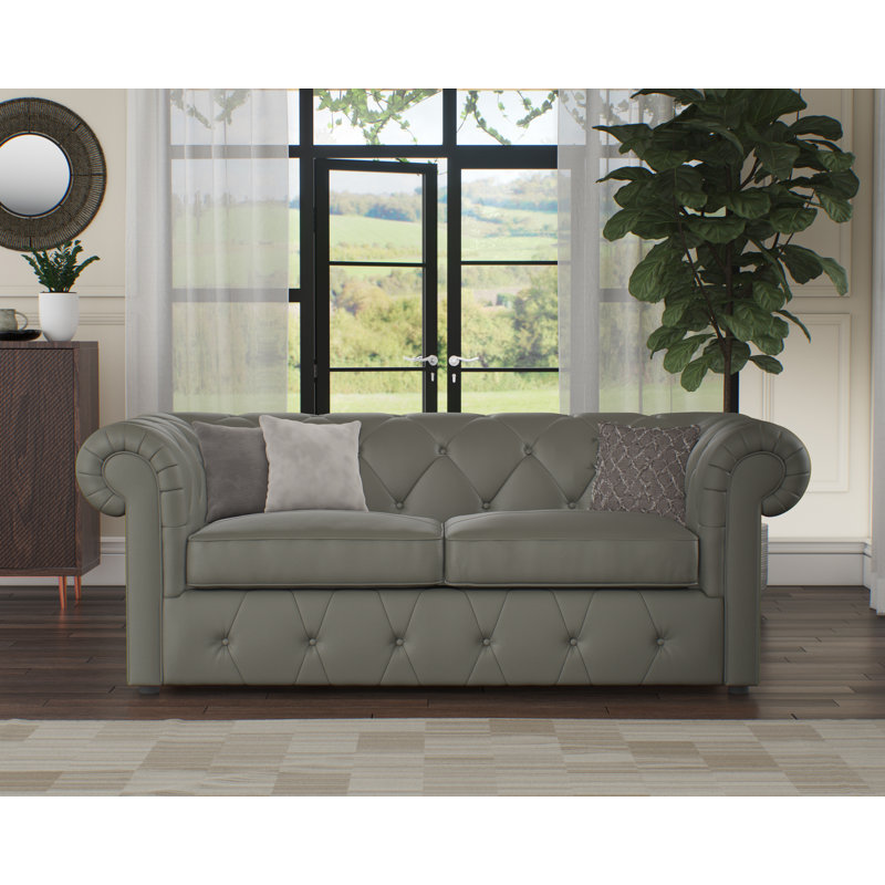 Melrose 3 Seater Leather Sofa Bed, Stone Grey
