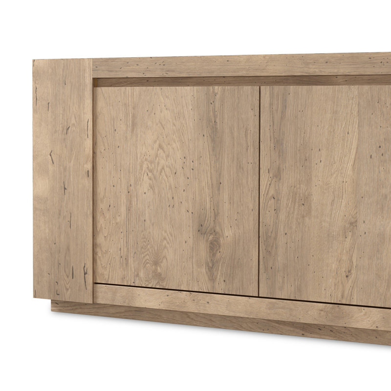 Abaso Media Console Table, Whitewash Rustic Wormwood Oak
