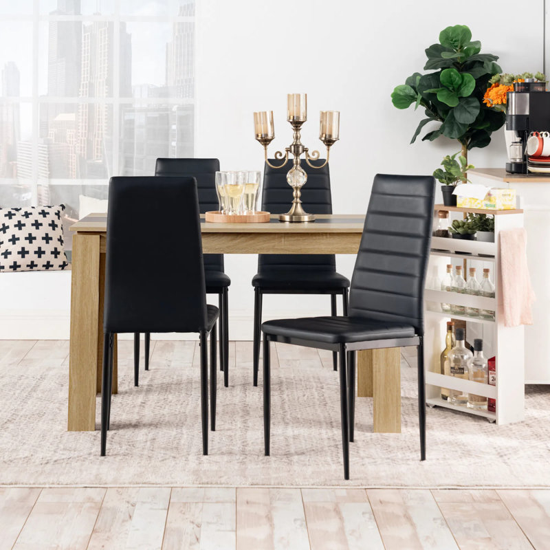 Shadasia 4 - Person Dining Set, Black, Oak/Black, 75cm H x 110cm W x 70cm L