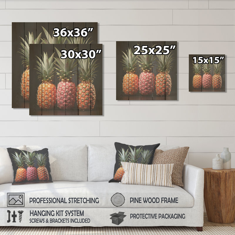 Ananas de couleur pastel II - ananas sur bois, H 15 po x l 15 po