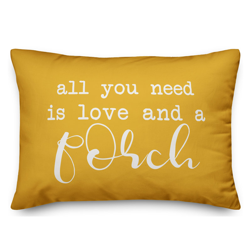 Textual Outdoor Throw Pillow, Yellow