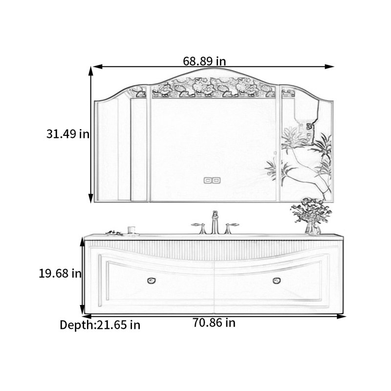 Armoire de salle de bain style français rétro, 71"
