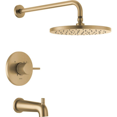 Modern 14 Series Round Rain Bathtub and Shower Faucet Set, Rainfall Brushed Gold Shower Head and Handle Set, Valve Trim Kit, 10 Inch, Champagne Bronze (Valve Not Included)