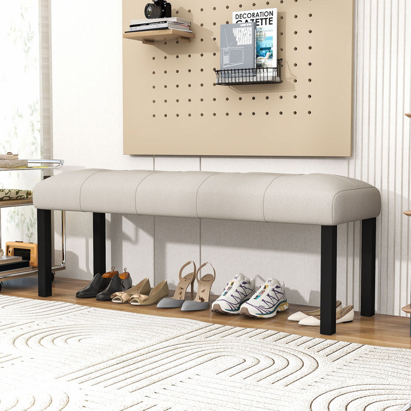 Banc de salle à manger capitonné avec sièges rembourrés et pieds en bois d'hévéa robustes pour les entrées, Beige