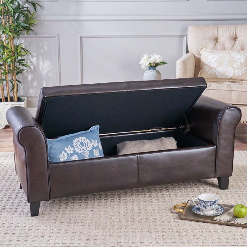 Banc de rangement rembourré Aisyah, Similicuir brun