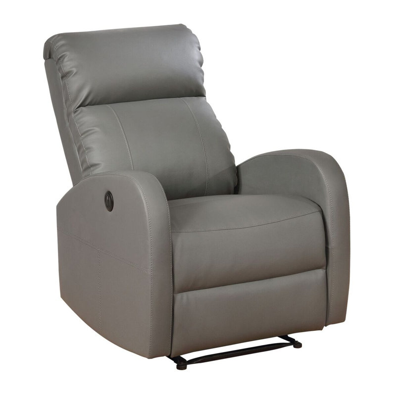 Troutman Faux Leather Power Recliner, Gray Faux Leather