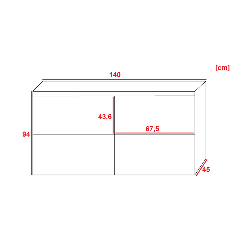 Ahniah 2 - Door Rectangle Accent Cabinet, White/Oak, 94cm H x 140cm W x 45cm D