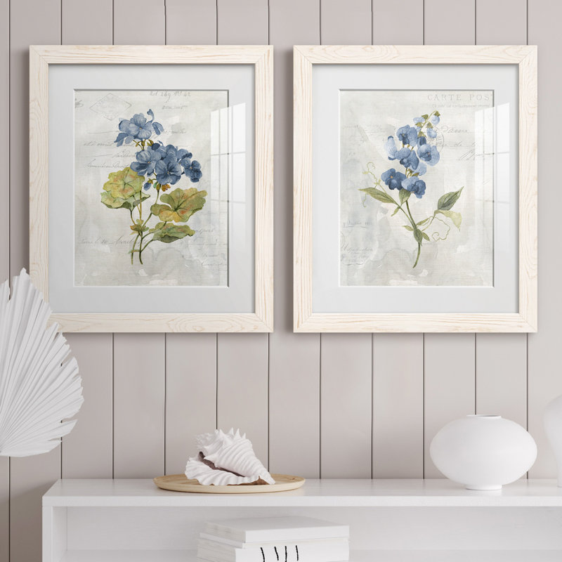 Lin bleu géranium - ensemble de 2 reproductions d'art, Impression encadrée avec passe-partout, H 20 po x l 17 po, Blanc
