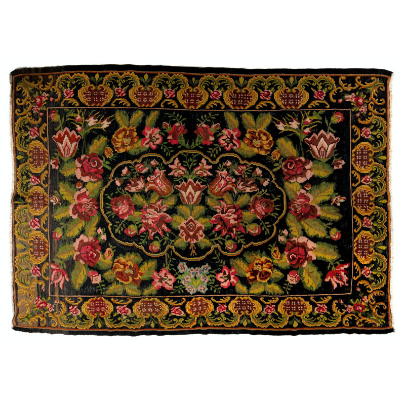 Tapis vintage en laine tissé à la main 6,8 x 9,3 pi Bessarabian Kilim de Moldova