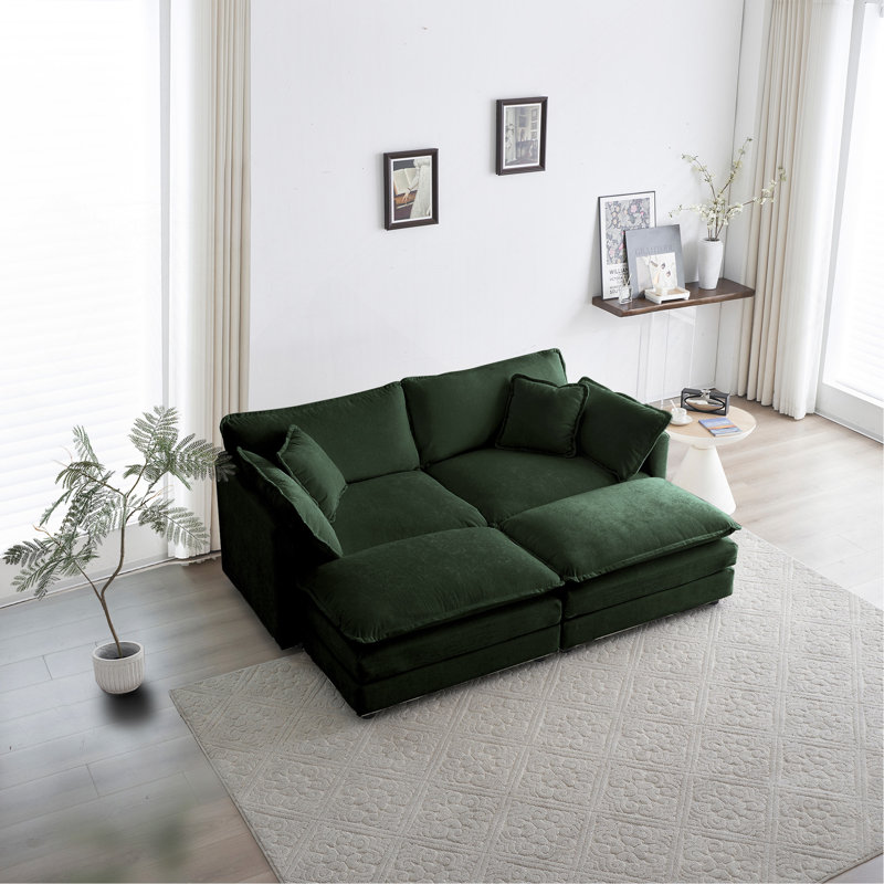 Canapé modulaire rembourré 4 pièces 4 pièces, H 33 po x l 76,7 po x P 35 po, Vert
