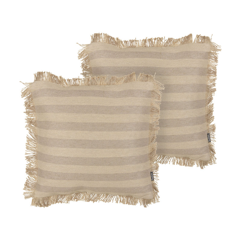 CIRSIUM Striped Beige Square Throw Cushion