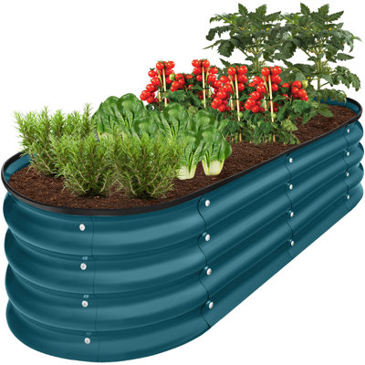 Arlmont & Co. 4X2x1ft Outdoor Raised Metal Oval Garden Bed, Planter Box For Vegetables, Flowers - Peacock Blue