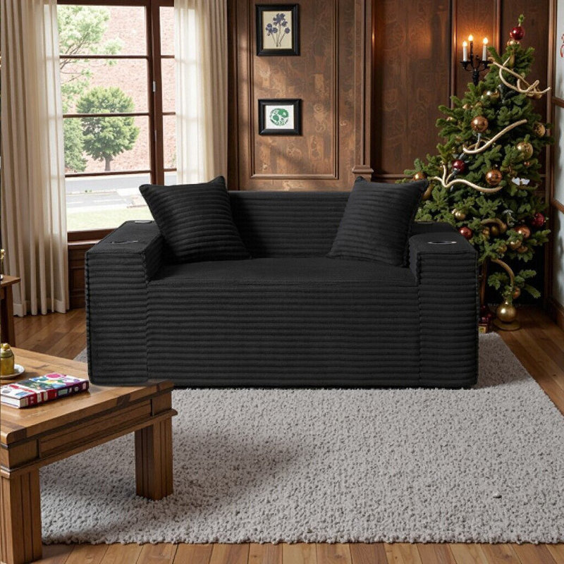 Canapé compact en peluche sans assemblage pour salon, 2, Black