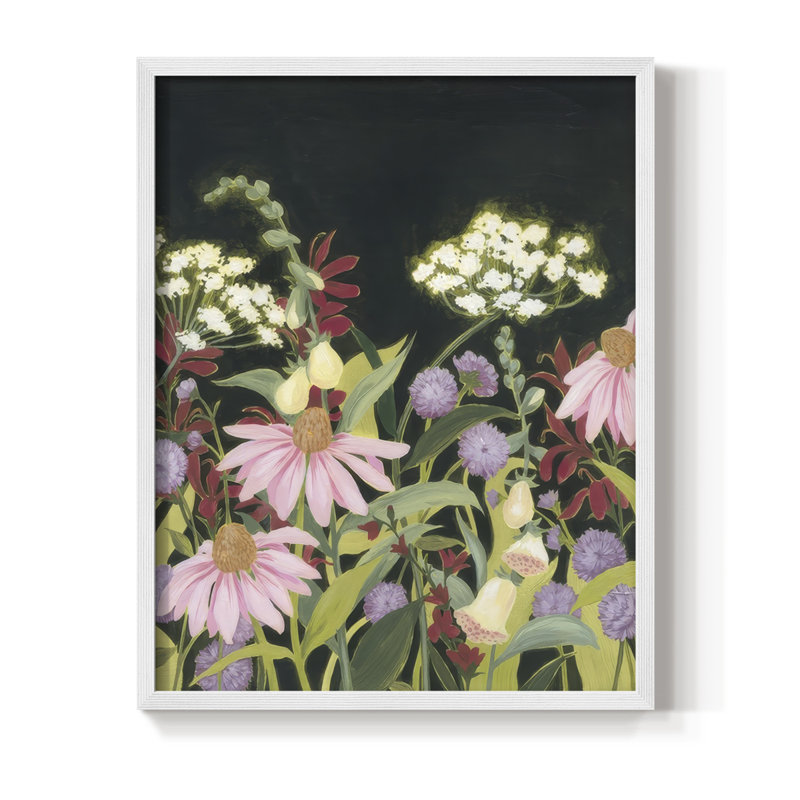 Impression encadrée Moonlit Wildflowers II - bois massif, H 15 po x l 12 po, Blanc