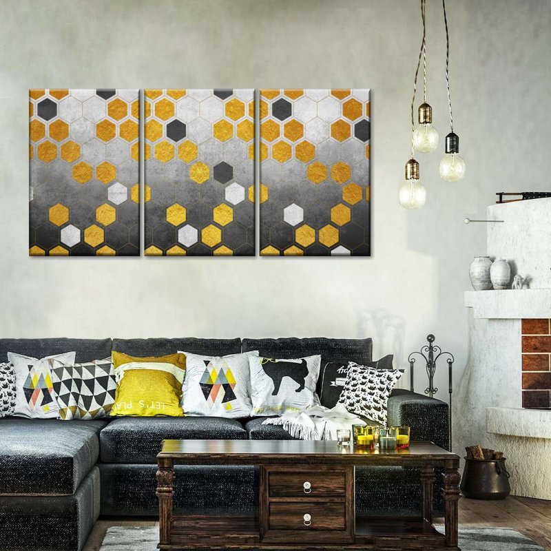 Abstract Geometric Hexagons Multi Piece Canvas Print, 27" H x 56" W x 1.25" D