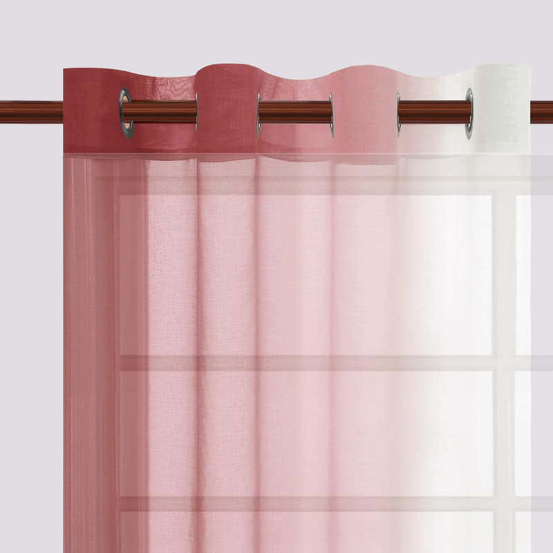 2 Panels Ombre Sheer Curtains Faux Linen Semi Voile Gradient Farmhouse Style Curtains, Grommet Top Window Drape Panels for Bedroom and Living Room