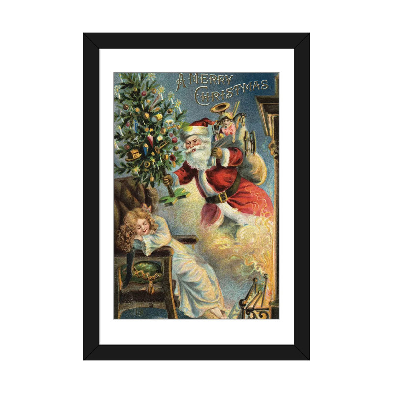 «Merry Christmas Santa», impression sur toile, H 24 po x l 16 po x P 1 po, Papier d'art encadré noir, Blanc