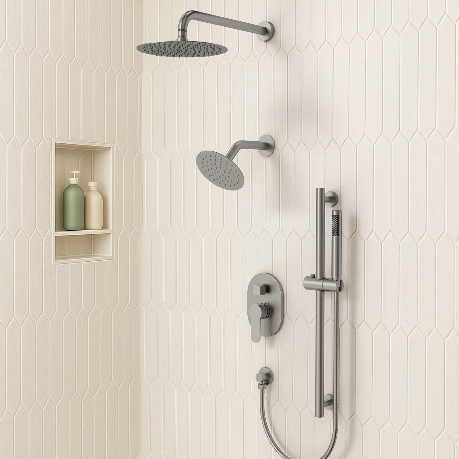 10" Dual Showerhead System with Handheld, Brushed Nickel