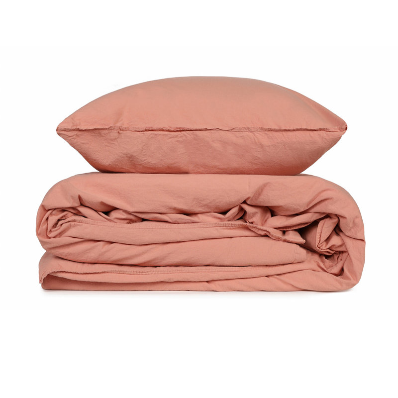 Ensemble de housse de couette 100% coton Snavely, Housse de couette très grand + 2 taies d'oreiller, Rose