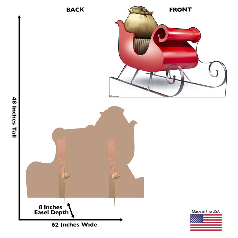 45'' Red Cardboard Santa's Sleigh Standup Decor