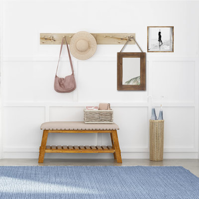 Miroir mural 16 po x 12 po à cadre rustique en bois avec corde suspendue pour décor de maison de campagne
