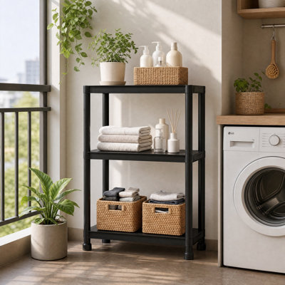 Étagère de rangement autoportante à 3 niveaux en plastique robuste