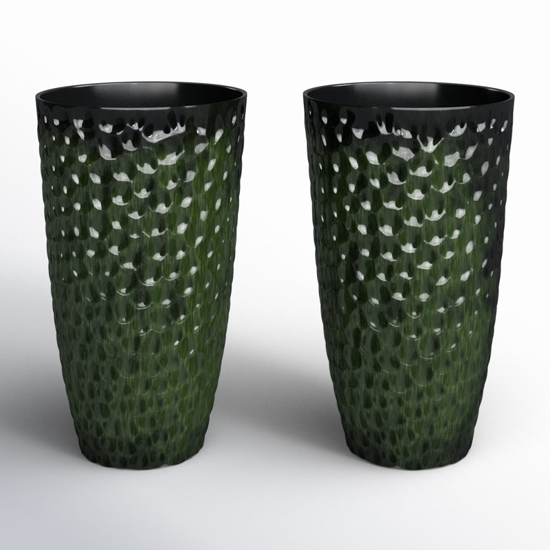 23.75"H Set Of 2 Oversized Eco-Friendly PP And Stone Honeycomb Textured Green Tall Plastic Planter, Green