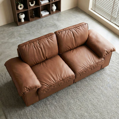 Wrought Studio Oneita 79" Modern Executive Faux Leather Sofa with 2 Hidden Storage Compartments & Pocket Spring Comfort - Professional Rich Brown Office Couch with Pillow-Top Arms