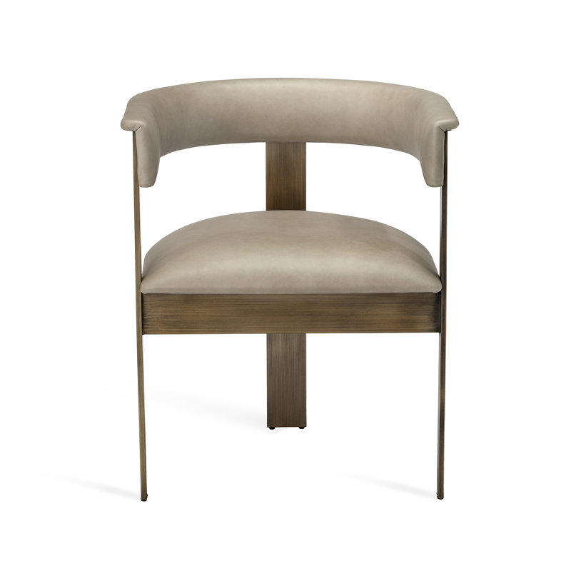Darcy Upholstered Arm Chair, Genuine Leather Fawn Taupe, Antique Bronze