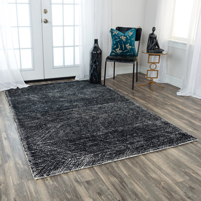 Tapis noir / blanc en laine touffeté à la main Schram