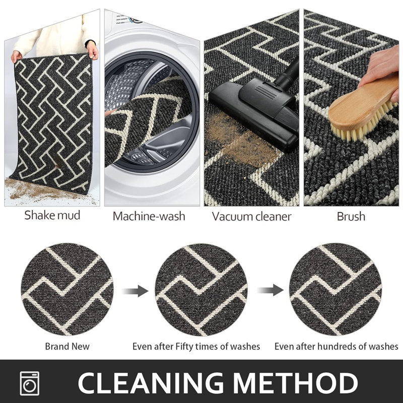 Seriah Non-Slip Geometric Indoor Doormat, Black