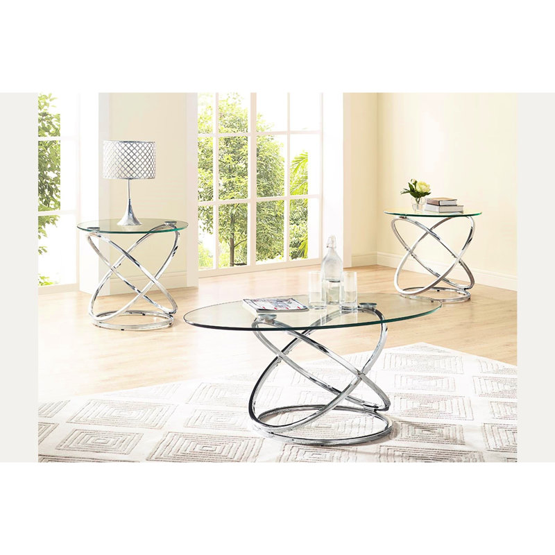 Table basse moderne en métal, avec 2 tables de bout et style contemporain en métal, dynamique