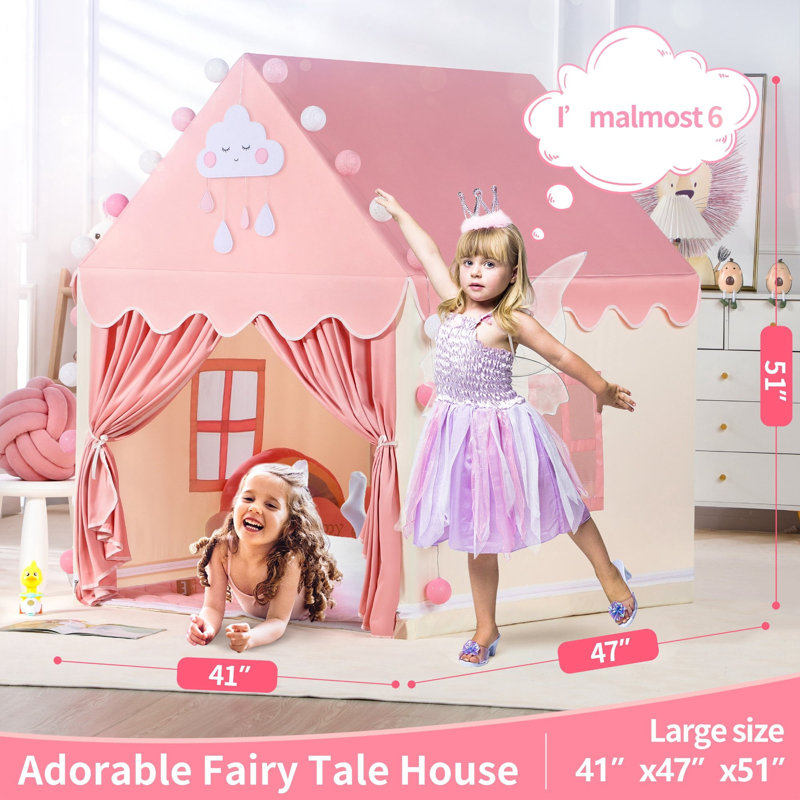 Kids Play Tents for Girls, Indoor / Outdoor Play House, Large Fairy Playhouse for Kids Princess Castle Tent Gift Toys for Girl Toddler Children(Pink)