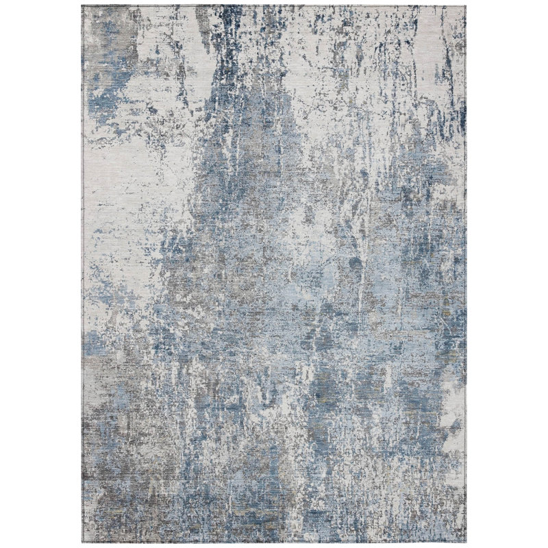 Machine Washable Indoor/Outdoor Xhevrie Blue Rug, Rectangle 5' x 7'6"