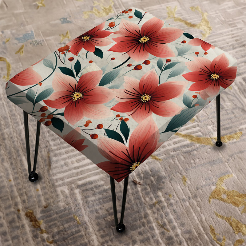 Red Coastal Harmony - Motif floral - Repose-pieds rectangulaire floral
