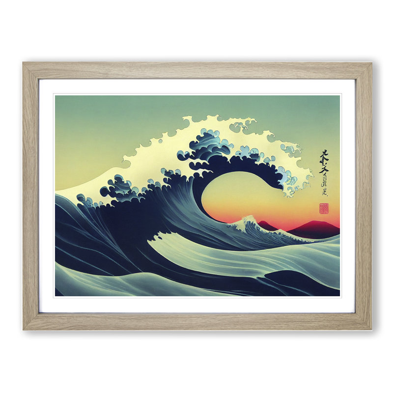 XH1022-2409X Crashing Japanese Wave Vol.3 - Single Picture Frame Print, Oak, 46cm H x 64cm W x 2cm D