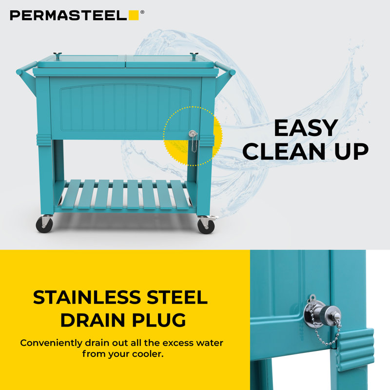 Permasteel 80 Qt. Furniture Style Rolling Patio Cooler, Teal