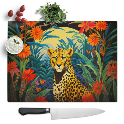 Cheetah Art Deco  Glass Chopping Board