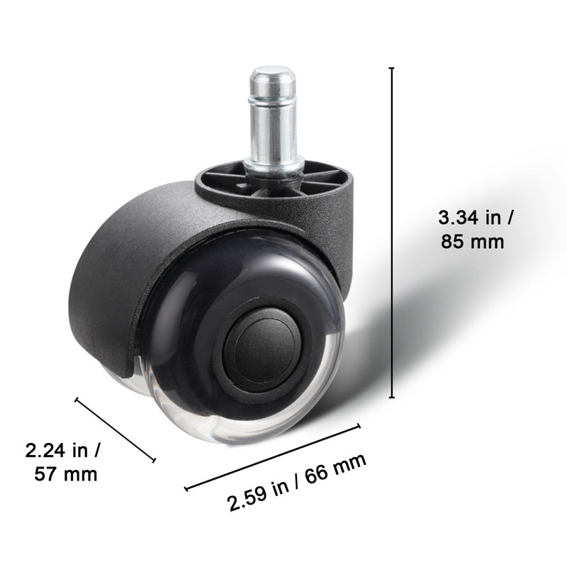 Black Polyurethane 2-Inch Office Chair Caster Wheels Set of 5