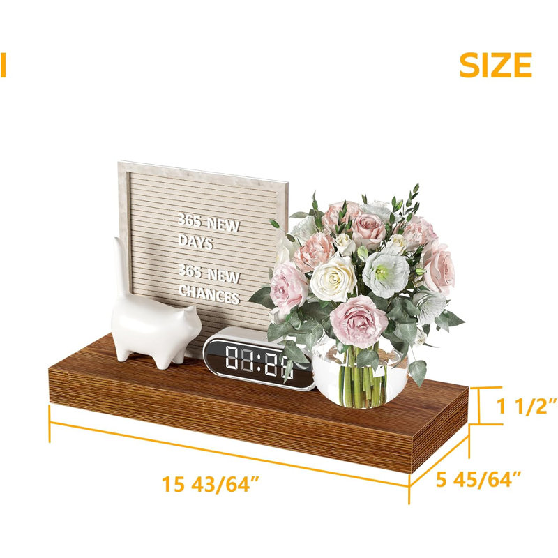 Floating Shelves Set Of 3, American Oak Wall Mounted Wooden Shelves With Invisible Brackets, Space-Saving Wall Shelves For Bedroom, Bathroom, Living Room And Kitchen