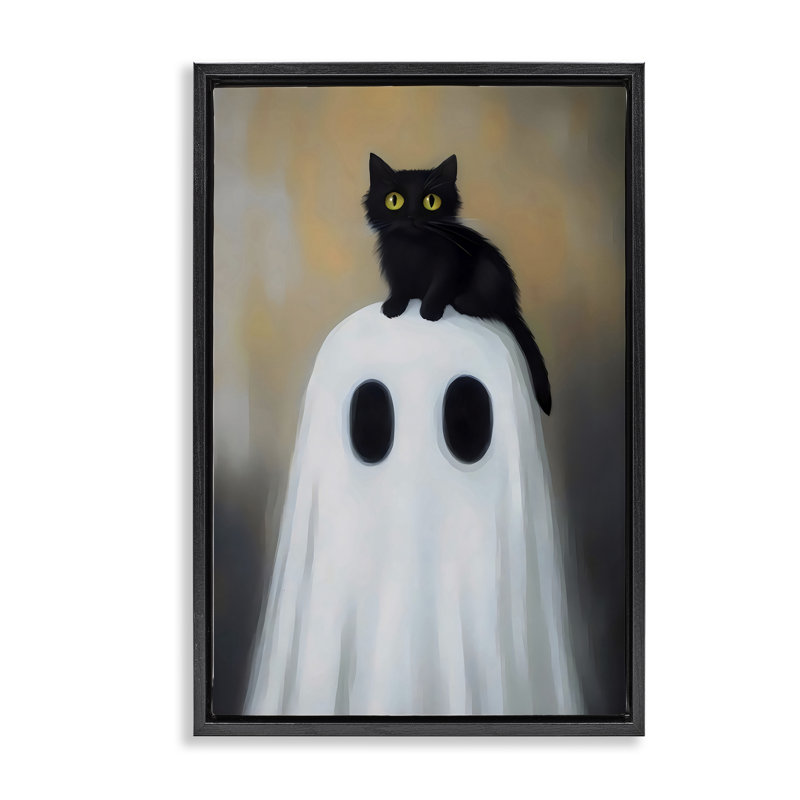 Cadre flottant fantôme et chaton, design par Arlington Prints, Cadre flottant noir de jais, H 25 po x l 17 po