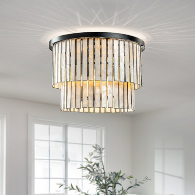 5 Light Modern Coastal 20" Shell Flush Mount Ceiling In Matte Black